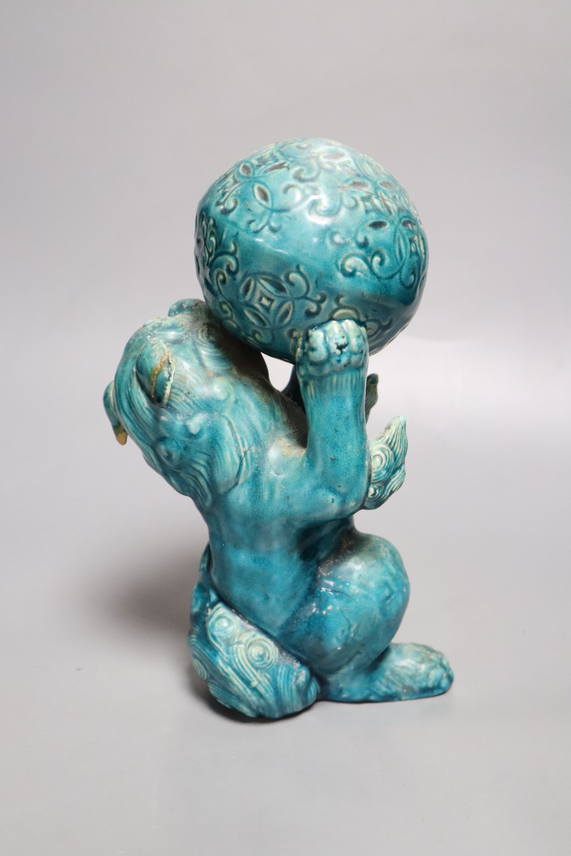 A Japanese turquoise glazed shi-shi, height 24cm